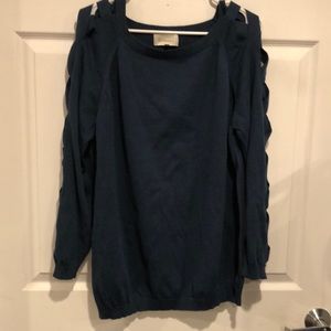 Green Cut out sleeves Sweater